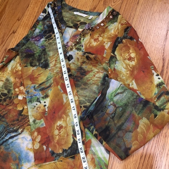 Soft Surroundings Boho Med Orange Multi Popover Embellished Beaded Tunic - Picture 16 of 16